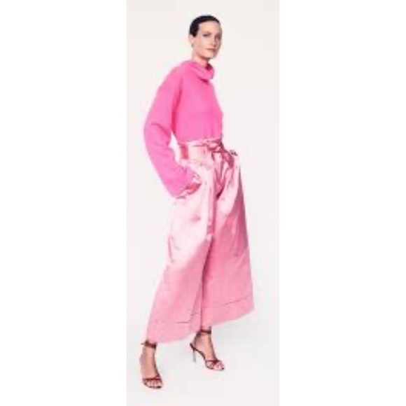 Adam Lippes 100% Silk Pink Tie Waist Wide Leg Pants 10 - Picture 8 of 15